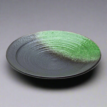 10"Dx1.5"H Round Porcelain Plate, Black/Green