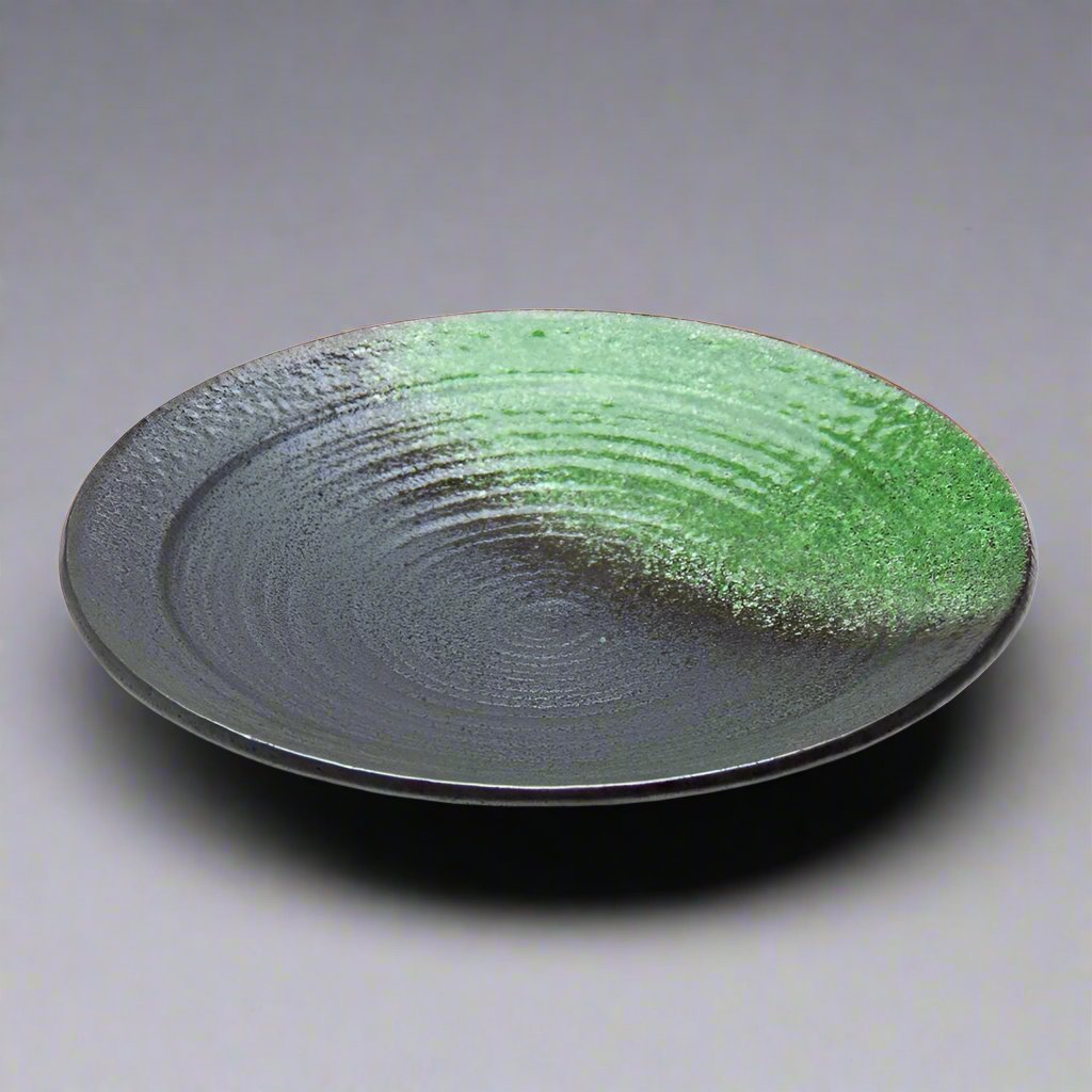 10"Dx1.5"H Round Porcelain Plate, Black/Green