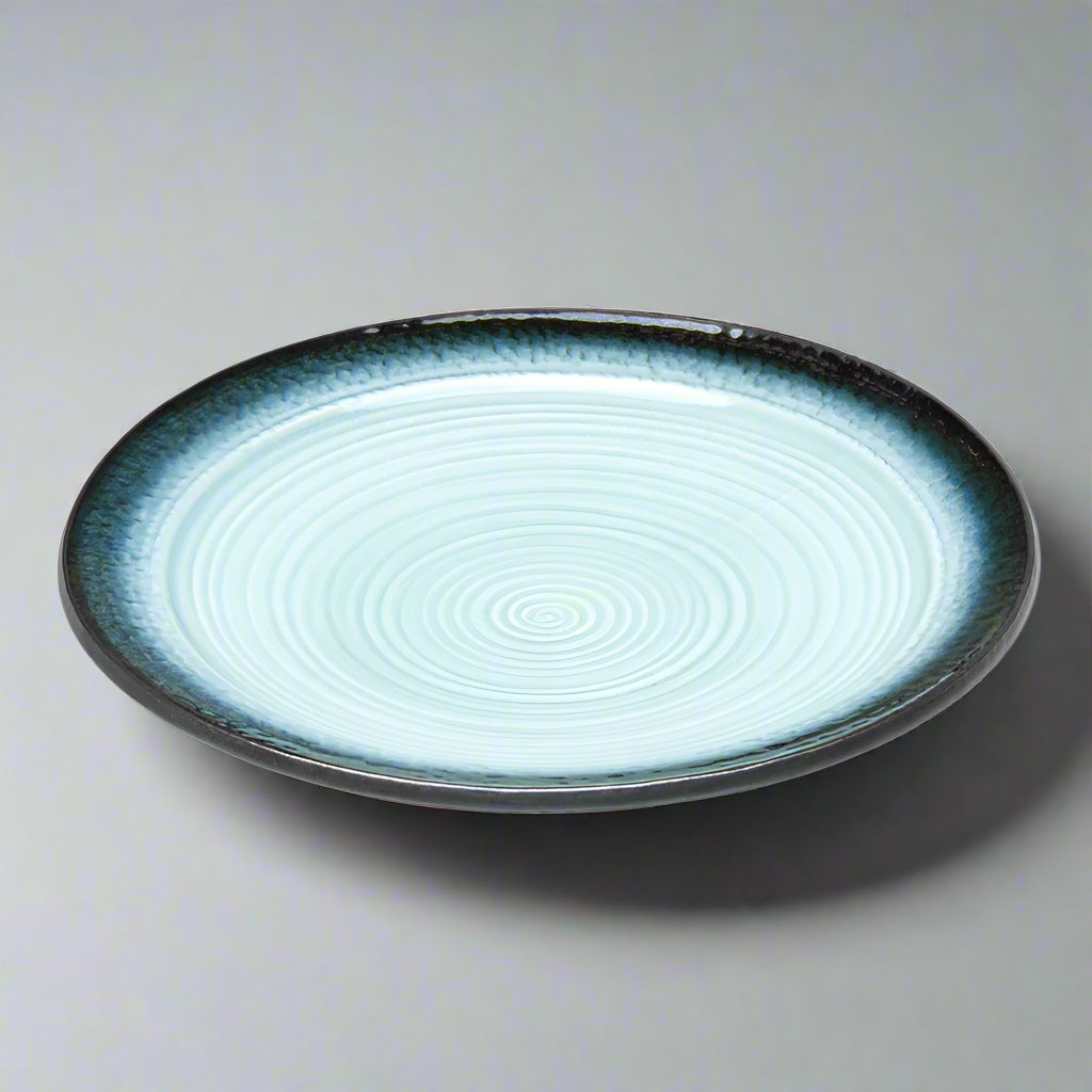 10"Dx1.5"H Round Porcelain Plate, Reactive Glaze - Blue/Black