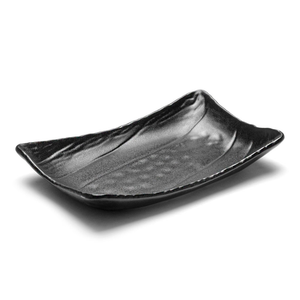 10.5"X6.5"X1.5"H Rectangular Porcelain Plate Deep, Matte Black