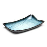10.5"X6.5"X1.5"H Rectangular Porcelain Plate Deep, Reactive Glaze - Blue/Black