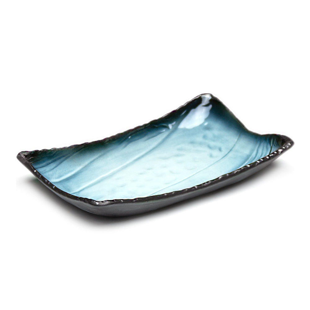 10.5"X6.5"X1.5"H Rectangular Porcelain Plate Deep, Reactive Glaze - Blue/Black