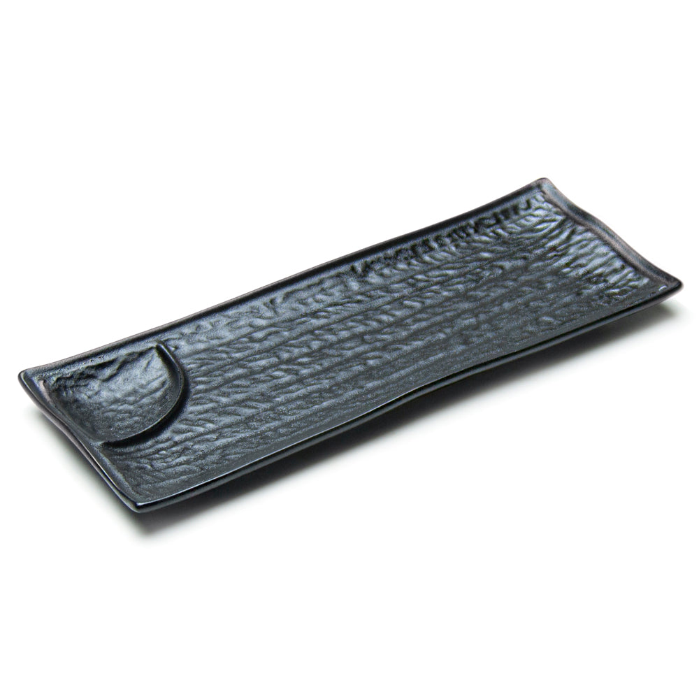 12.25"X4.75" Rectangular Porcelain Plate W/Divider, Matte Black