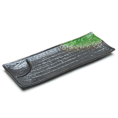 12.25"X4.75" Rectangular Porcelain Plate W/Divider, Black/Green