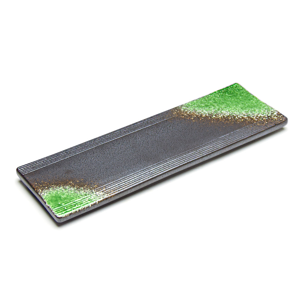 15"X5" Rectangular Porcelain Platter, Black/Green