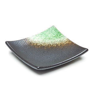 5.25" Square Porcelain Plate, Black/Green