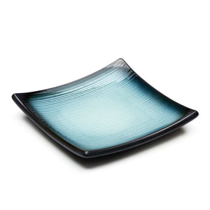 5.25" Square Porcelain Plate, Reactive Glaze - Blue/Black