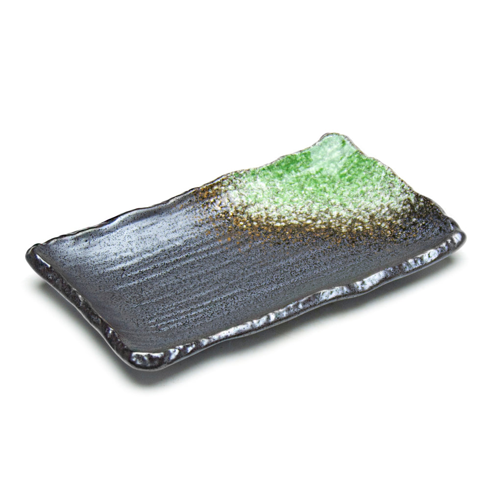 8.75"X5" Rectangular Porcelain Plate, Black/Green