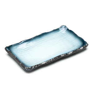 8.75"X5" Rectangular Porcelain Plate, Reactive Glaze - Blue/Black