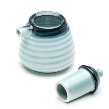 Porcelain Sauce Dispenser 3.5"H - 5 Oz, Reactive Glaze - Blue/Black