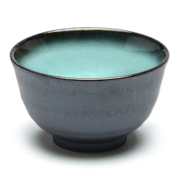 4.25"Dx2.5"H Porcelain Rice Bowl, Reactive Glaze - Blue/Black