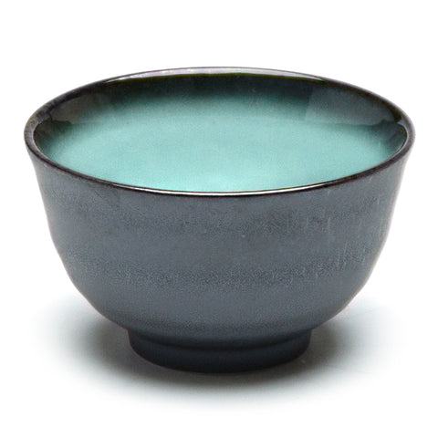 4.25"Dx2.5"H Porcelain Rice Bowl, Reactive Glaze - Blue/Black