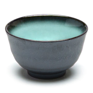 4.25"Dx2.5"H Porcelain Rice Bowl, Reactive Glaze - Blue/Black