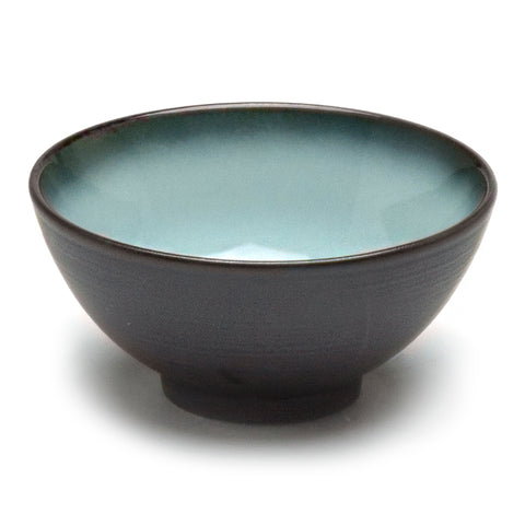 4.5"Dx2.25" Porcelain Rice Bowl, Reactive Glaze - Blue/Black