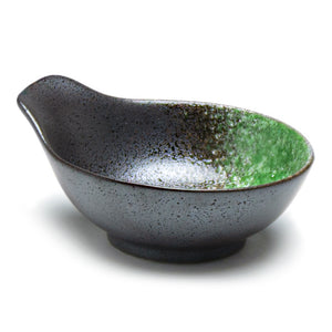 5"Dx1.5"H Porcelain Tempura Sauce Bowl W/Handle, Black/Green