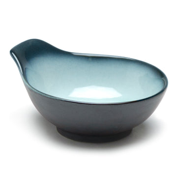 5"Dx1.5"H Porcelain Tempura Sauce Bowl W/Handle, Reactive Glaze - Blue/Black