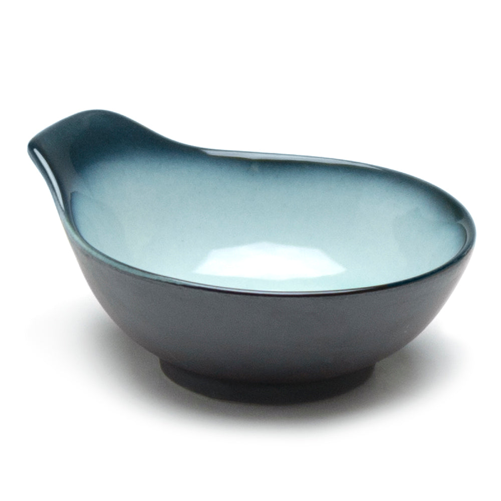 5"Dx1.5"H Porcelain Tempura Sauce Bowl W/Handle, Reactive Glaze - Blue/Black