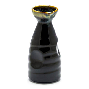 Porcelain Sake Bottle 6.25"Hx2.75"D - 10 Oz, Chun Tenmoku - Blue/Dark Brown