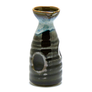 Porcelain Sake Bottle 6.25"Hx2.75"D - 10 Oz, Chun Tenmoku - Ocean Blue/Brown