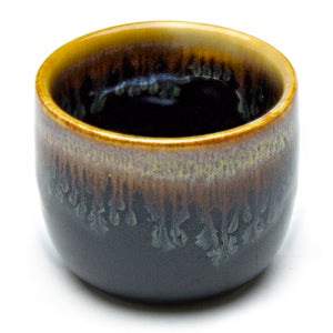 Porcelain Sake Cup 2"Dx1.5"H - 2 Oz, Chun Tenmoku - Blue/Dark Brown