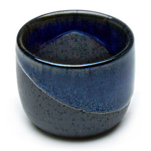 Porcelain Sake Cup 2"Dx1.5"H - 2 Oz, Half-Glazed - Blue/Black