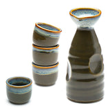 Porcelain Sake Set 1:4, Chun Tenmoku - Blue/Olive Green