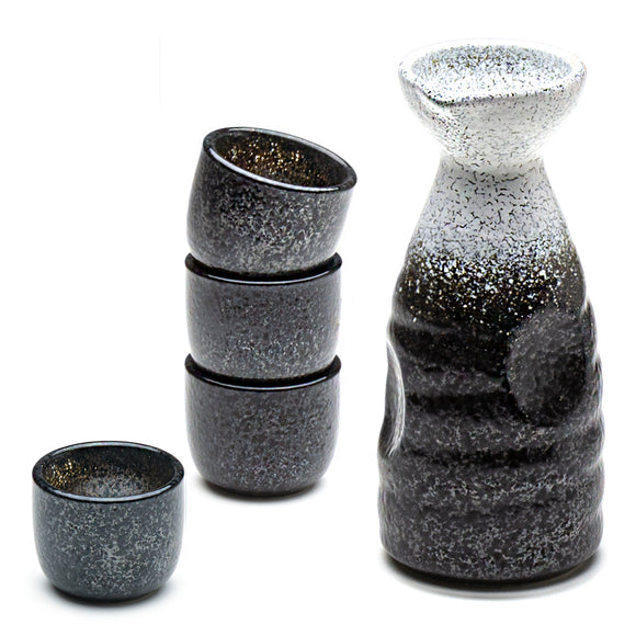 Porcelain Sake Set 1:4, Tenmoku - Grey/White
