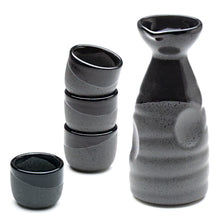 Porcelain Sake Set 1:4, Half-Glazed - Grey/Black