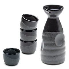 Porcelain Sake Set 1:4, Half-Glazed - Grey/Black