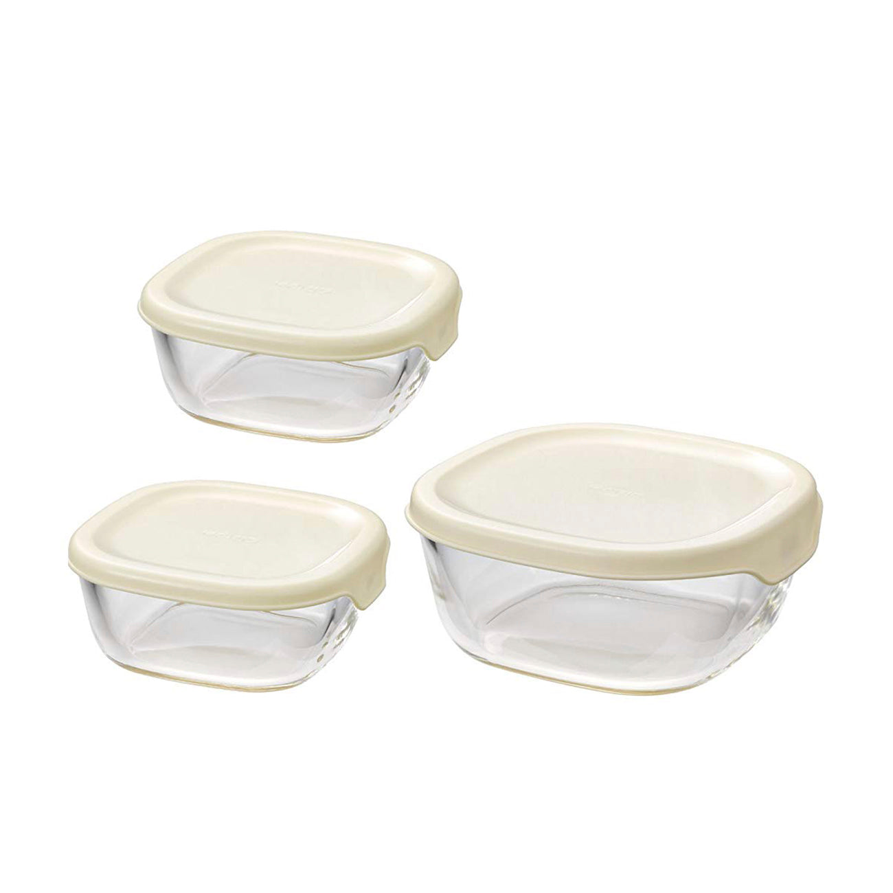 HARIO Glass Container w/ Lid 3pc Set, Off White/Red