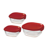 HARIO Glass Container w/ Lid 3pc Set, Off White/Red