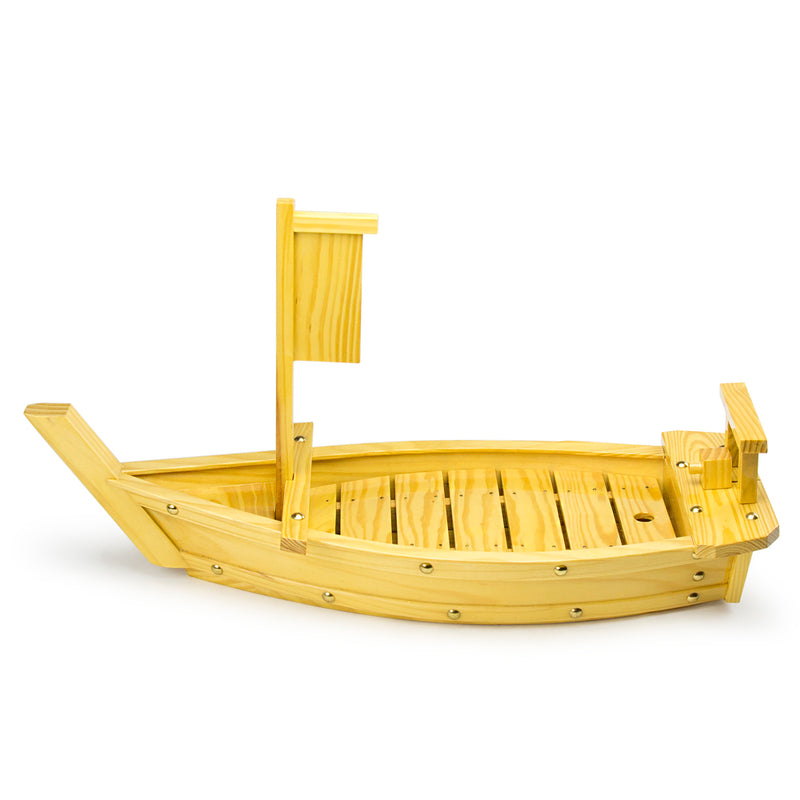 Side view of the 60 cm wooden sushi boat