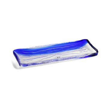 Glass Rectangular Plate with Blue Streak 10.75"x4"