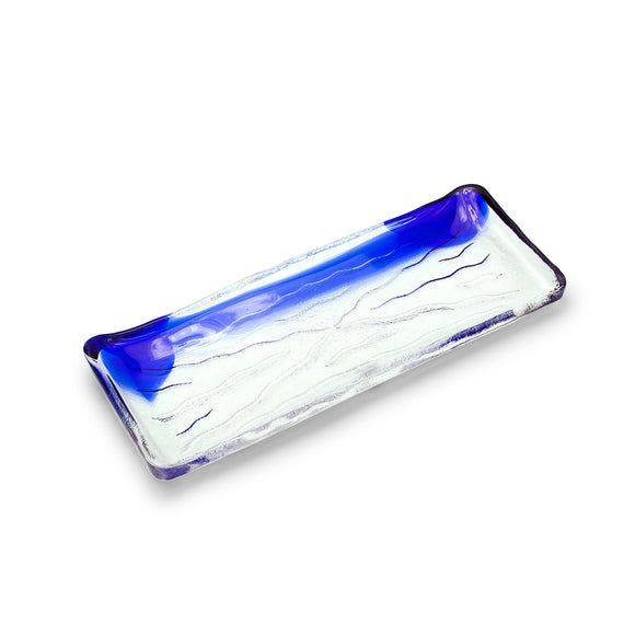 Glass Rectangular Plate with Blue Streak 10.75