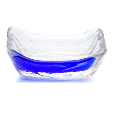 Glass Sauce Plate with Blue Streak 3.5"x2.75"