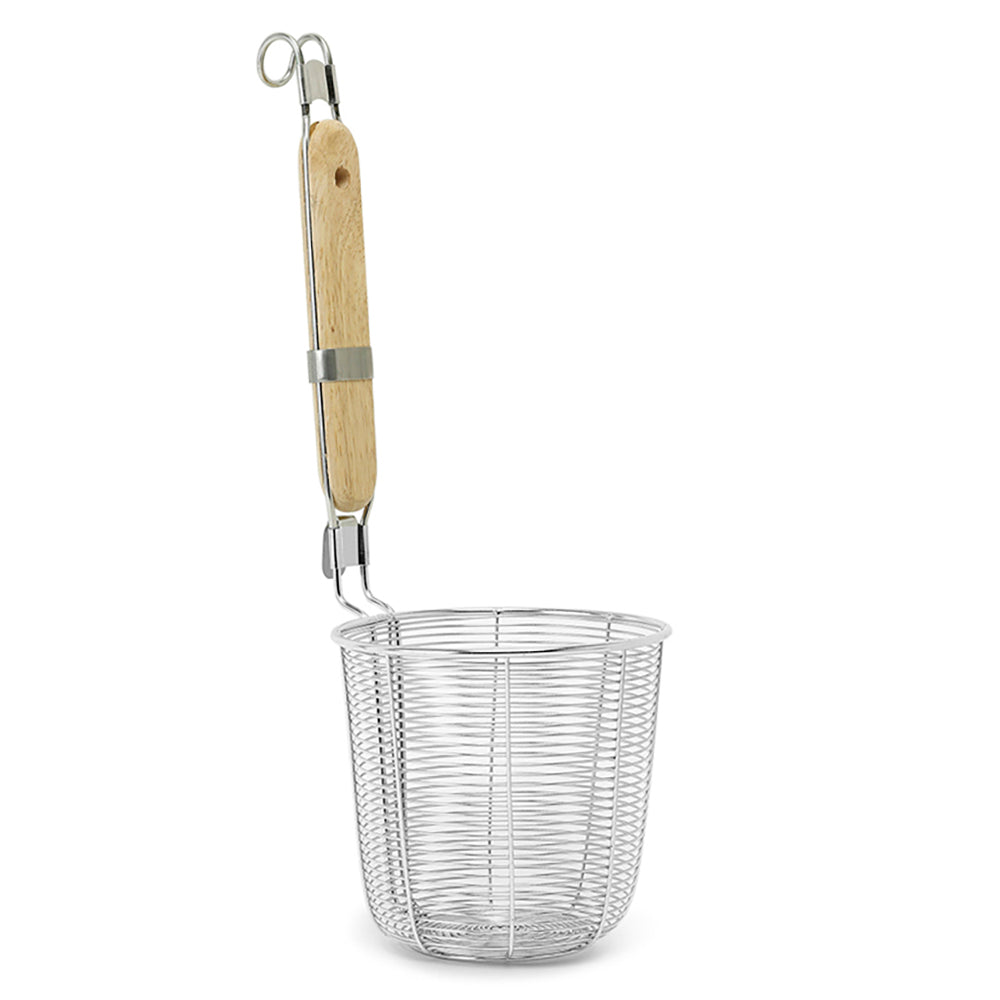 Wood Handle Spiral Strainer, SS 5-1/2"D
