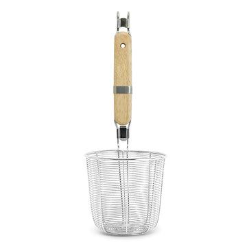 Wood Handle Spiral Strainer, SS 5-1/2"D