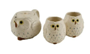 Japanese Ceramic Tea Set Owl with Strainer Teapot with Side Easy Pour Handle and 2 Tea Cups