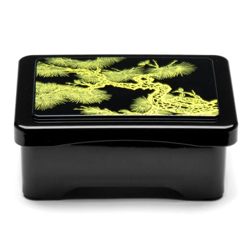 Lacquer Unagi Lunch Box 6-1/2"L, Black/Gold