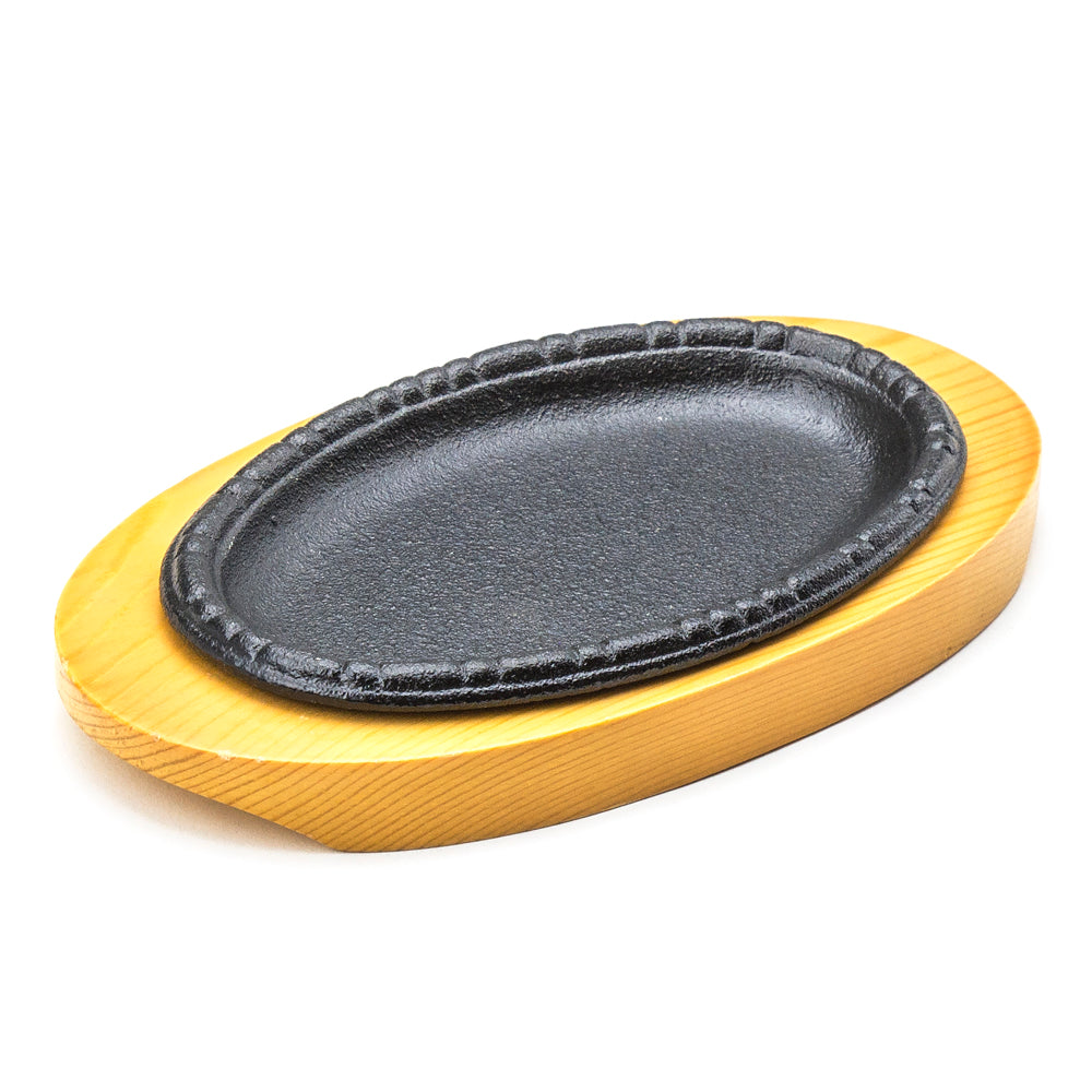 Oval Iron Steak Plate w/Wood Base, Small