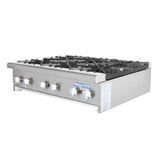 Radiance TAHP-36-6 countertop gas hot plate with 6 burners, manual knobs and cast-iron grates