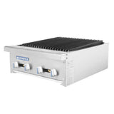 Radiance TARB-24 countertop charbroiler with four manual burner knobs and cast-iron cooking grates