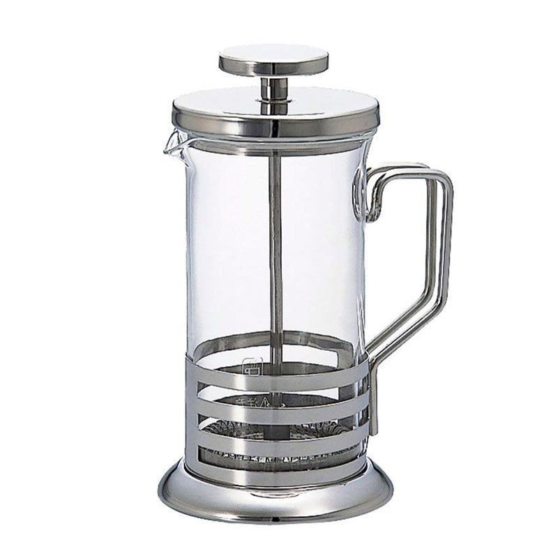 HARIO Harior Bright 2-cup tea and coffee plunger — clear glass, bright metal