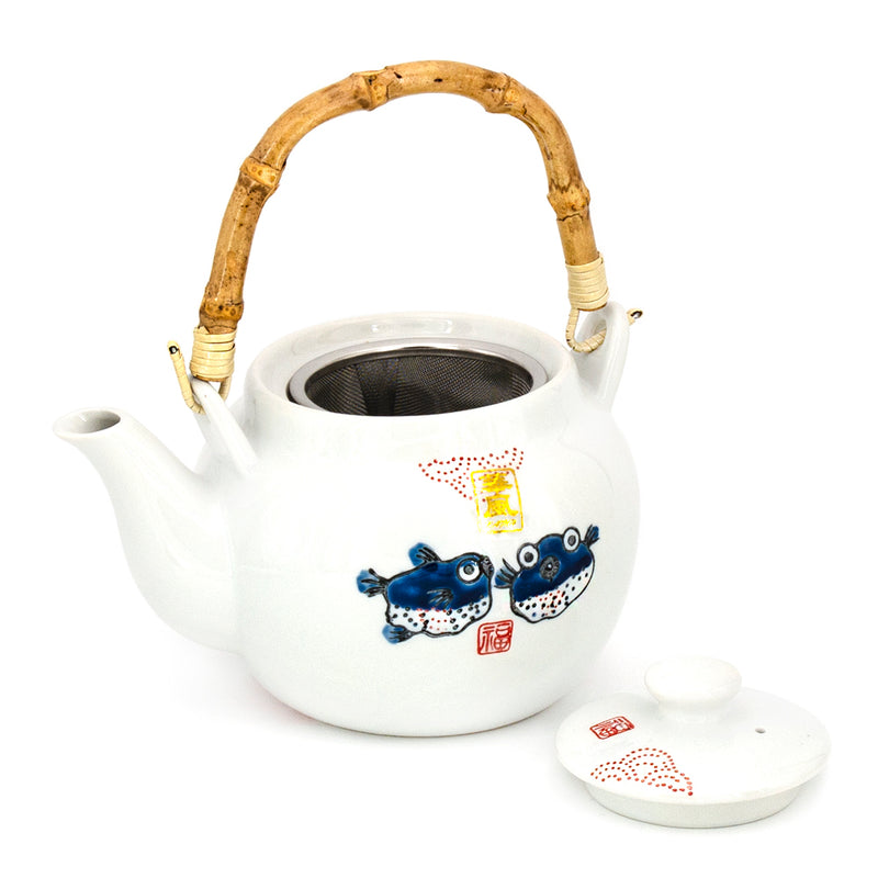 TP44 white porcelain Puffer Fish teapot