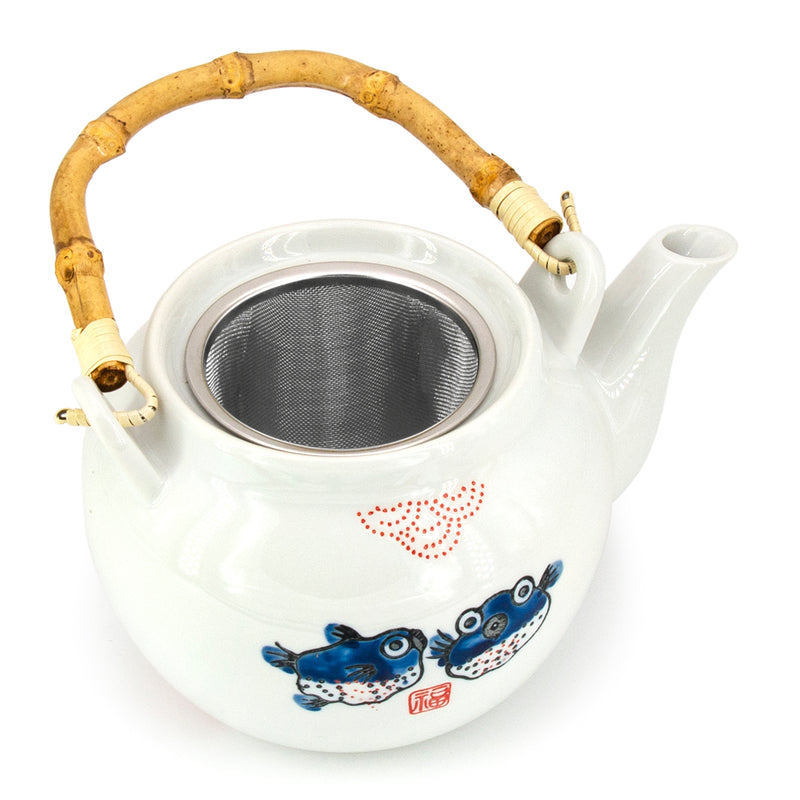 TP44 white porcelain Puffer Fish teapot