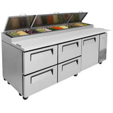 Turbo Air Super Deluxe Pizza Prep Table, 1 Door, 4 Drawer, 3 Section, 93"W