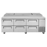 Turbo Air Super Deluxe Pizza Prep Table, 4 Drawer, 3 Section, 93"W