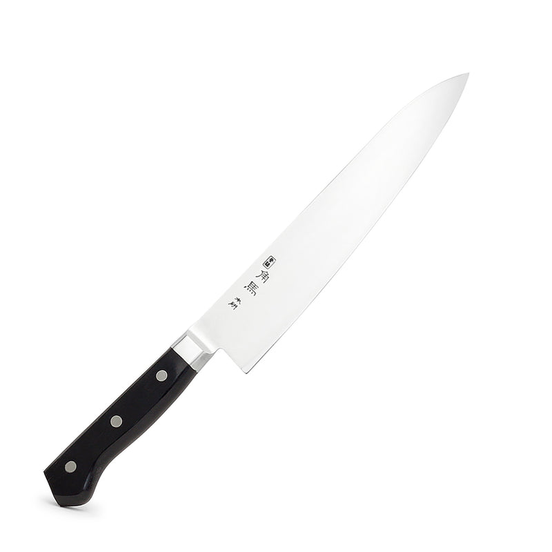 TU-9004 gyuto knife showing the broad stainless steel blade