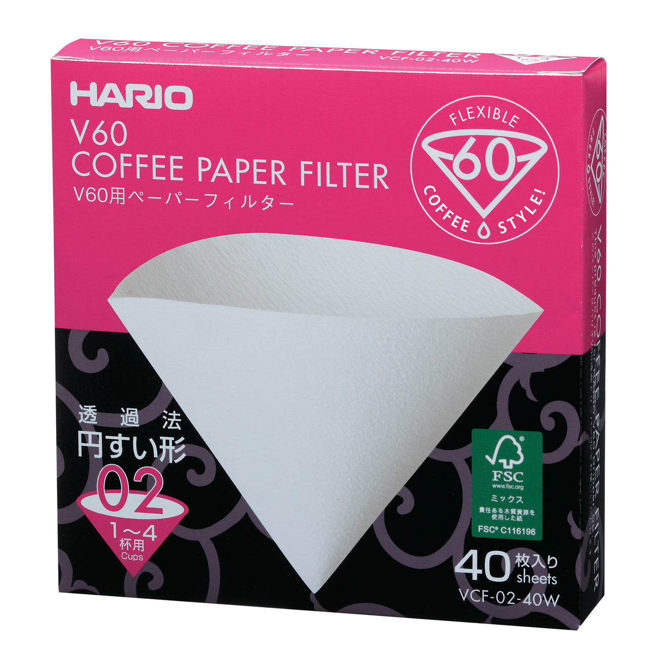 HARIO V60 Paper Coffee Filter 40 sheets 02, White