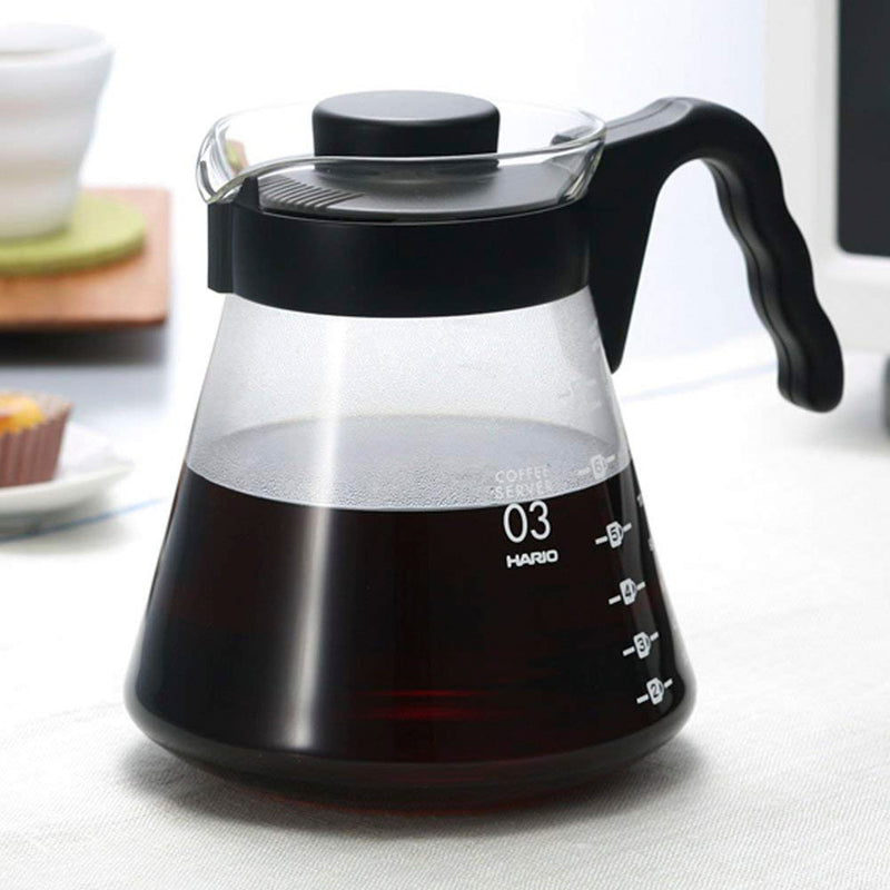 HARIO VCS-03B clear glass coffee server with black handle